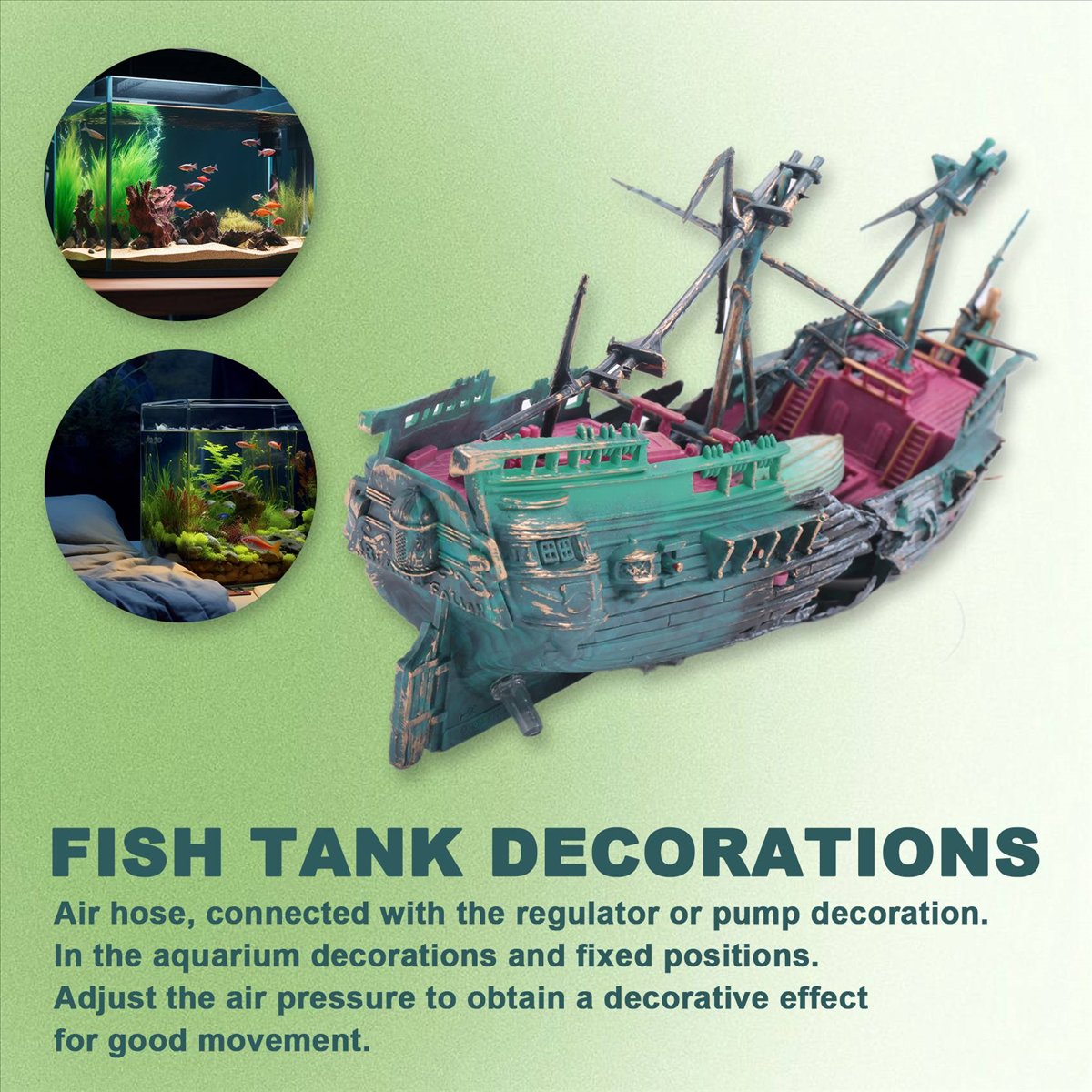 Aquarium Decor - 【ABFS】大型水槽用、沈没船の装飾ボート、プラスチック製、樹脂製、水槽の装飾品、水槽用アクセサリー
