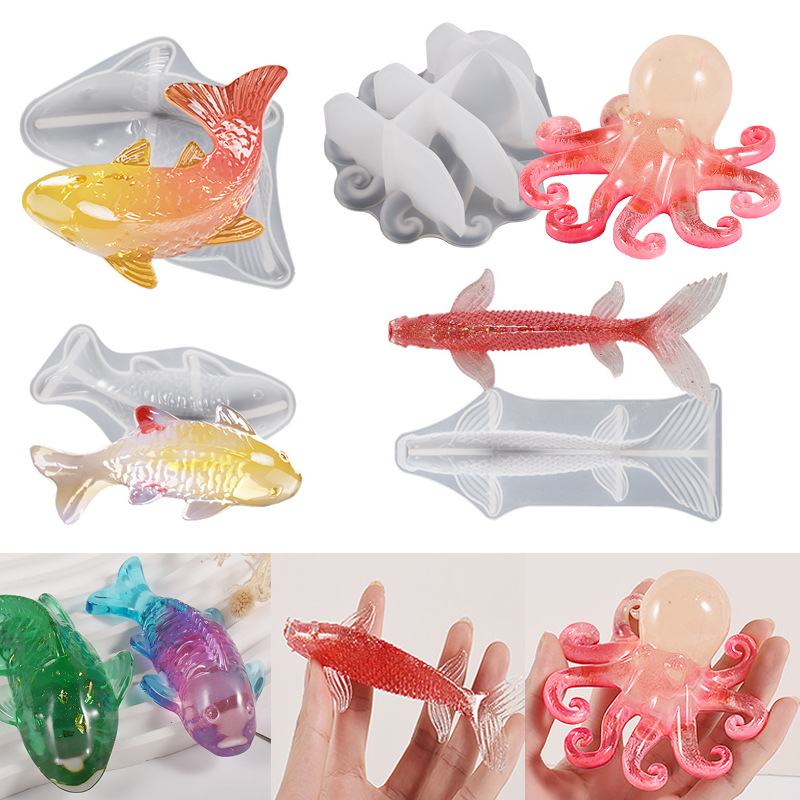 Fish Aquarium Home - 3D 鯉の形をしたエポキシ樹脂型海洋動物鯉タコエポキシ鋳造シリコーン型水槽装飾ジュエリー作り