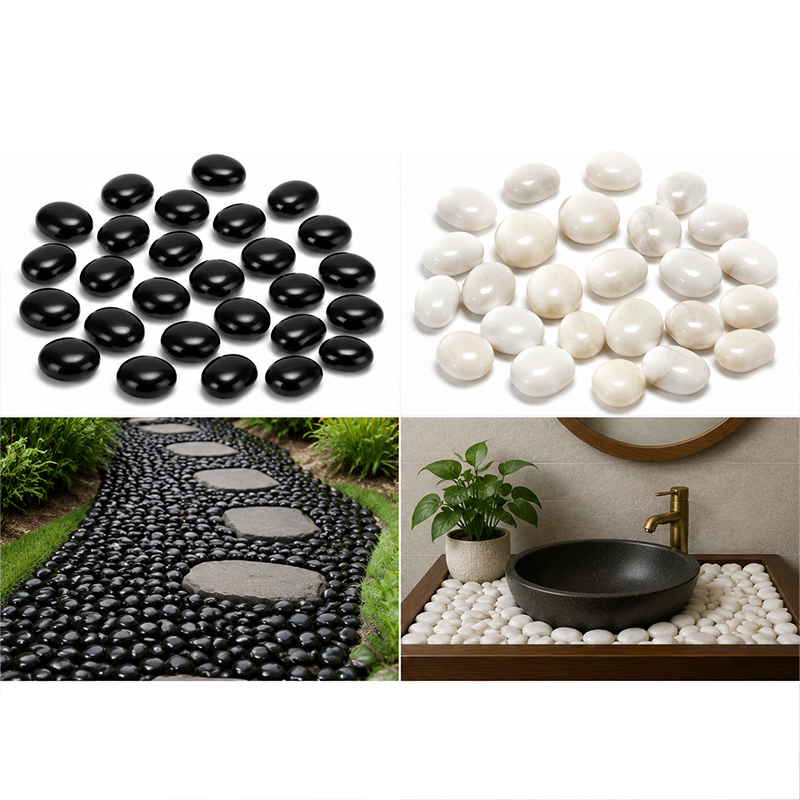ホワイト&ブラックポリッシュリバーロック200g-400g、 - Fish Tank Gravel のレビューと価格
