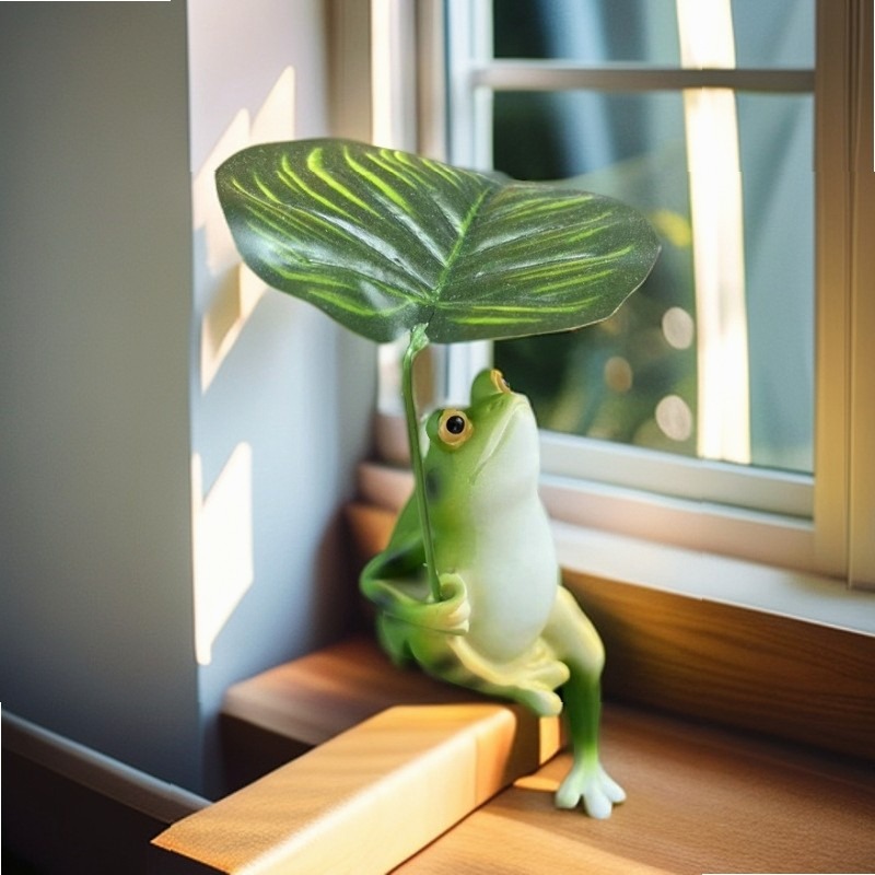 創造性あふれる傘を差したカエルのガーデンオーナメント。樹脂製 - Fish Aquarium Home のレビューと価格