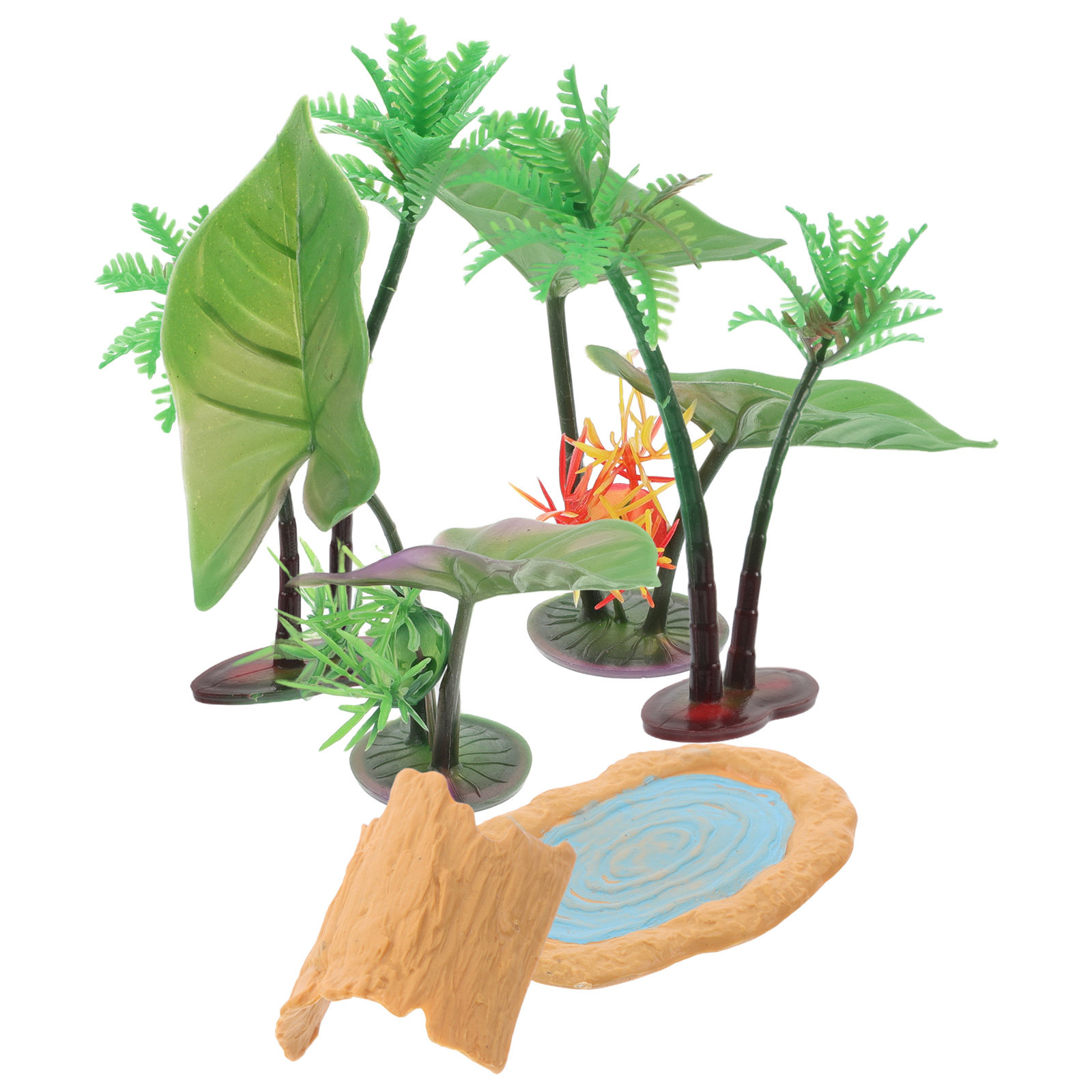 1セット：リアルなミニチュア池セット、人工樹木、睡蓮、木製ブ - Aquarium Decor のレビューと価格
